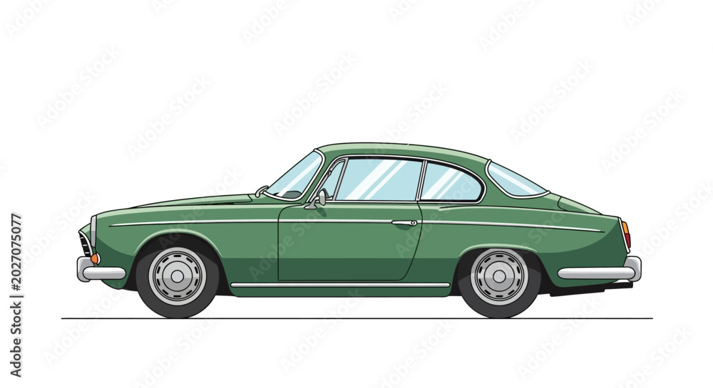 Fototapeta premium Illustration of a classic green vintage sports coupe on a white background.