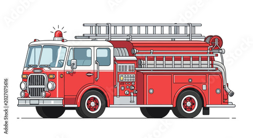 Tableau sur toile Retro red fire engine truck illustration