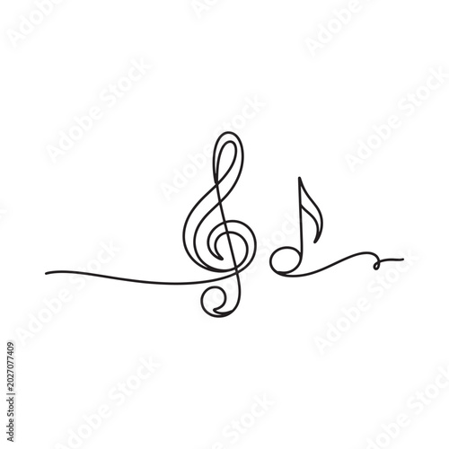 Photos musical clef and note icon black line drawing on white