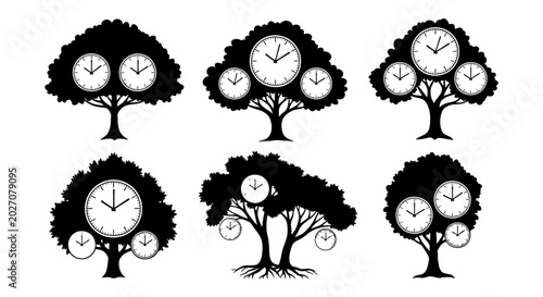 Quadro su tela Clocks in tree shapes arranged together.