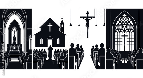 Tableau sur toile Silhouette of church and cross.