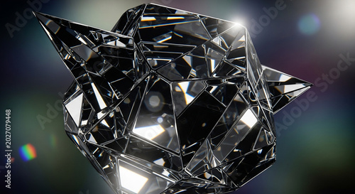 Abstract 3D Crystal Gemstone Shape with Refractive Light Effects