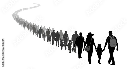 Foto Silhouettes of people walking together.