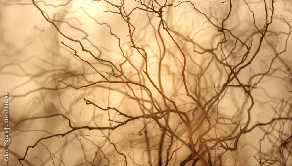 Obraz premium Abstract beige background showing twisted dry branches with a gentle soft light effect