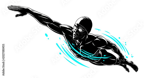 Quadro em tela Man in black superhero costume flying.