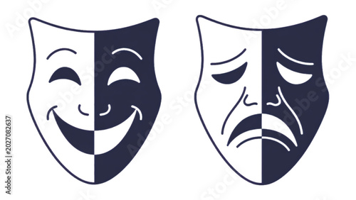 Tableau sur toile Comedy and tragedy masks facing each other with neutral expressions Vector