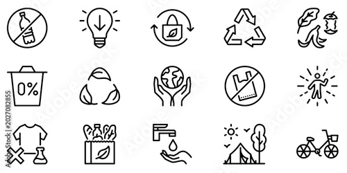 Bild auf Leinwand Zero Waste Ecology Icon Set, Recycle Eco Lifestyle Vector Transparent Background