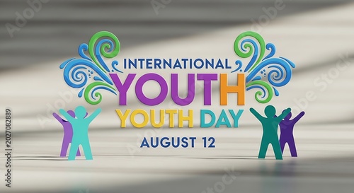 International youth day celebration graphic with silhouettes and swirls