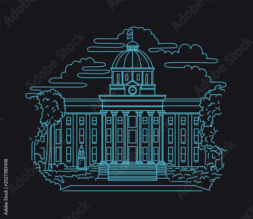 Tableau sur toile Neon Outline Illustration of a Classic Government Capitol Building