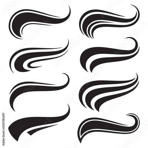 Abstract dynamic swoosh and wavy curve vector element set
