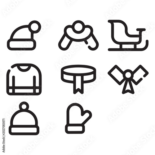 Winter clothes and Christmas holiday elements vector icon set