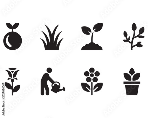Gardening and plant growth agriculture vector icon set
