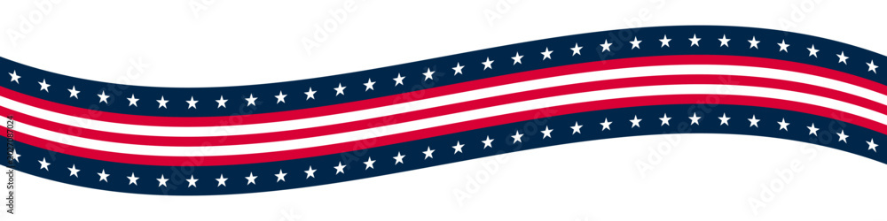 Fototapeta premium Stars and Stripes Ribbon American Flag Background. USA Celebration banner background with Flag of America Decoration for 4th of July Independence Day, Presidents Day, Labor Day. Vector Illustration
