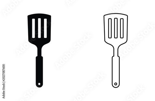 Fotografía Minimalist kitchen spatula vector icons, black solid and outline flipper symbols