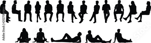 Schilderij op canvas Collection of black silhouettes of people sitting and lying down in various rela