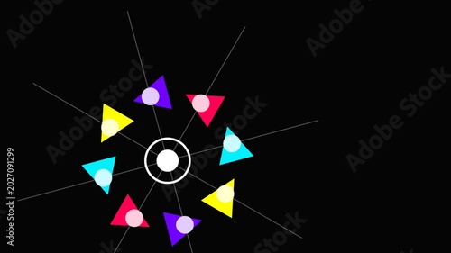 Abstract geometric animation colorful triangles and lines on black