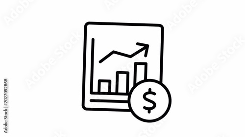 Financial growth graph and dollar coin animation loop for business investment report and marketing presentation
