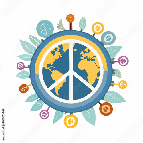 United world for peace and nature An artistic illustration depicting the Earth embraced by symbols of ecological balance and global tranquility