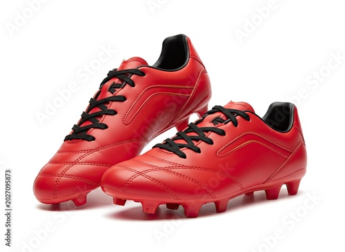 Pair of professional red leather soccer cleats with black laces designed for optimal field performance