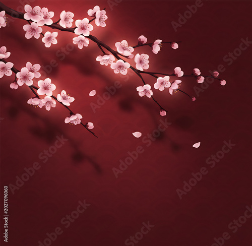 Soft Focus Pink Blossom Branch - Red Wallpaper with flower