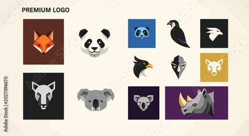 Vector Animal Logos Collection: Fox, Panda, Eagle, Wolf, Koala, Rhino