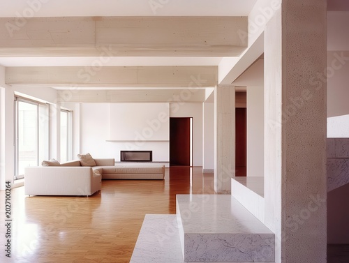 Penthouse loft interior with highend finishes and minimalist modern furnishings