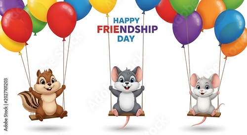 Happy friendship day illustration with animals and balloons