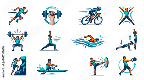Photos Collection of Diverse Sports and Fitness Activities Icons.