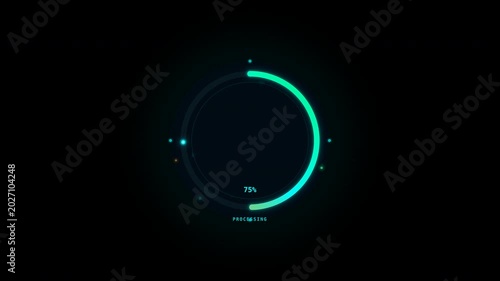 Neon green loading circle symbolizes system progress. Ideal for technology, software, web design, loading screen concepts. Perfect for digital projects.