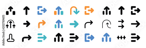 Foto Multi direction arrows icons minimalist split arrows multiple paths choices deci