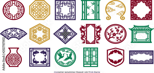 Konstfotografi Traditional Chinese Window Frame Vector Collection Featuring Asian Decorative Bo