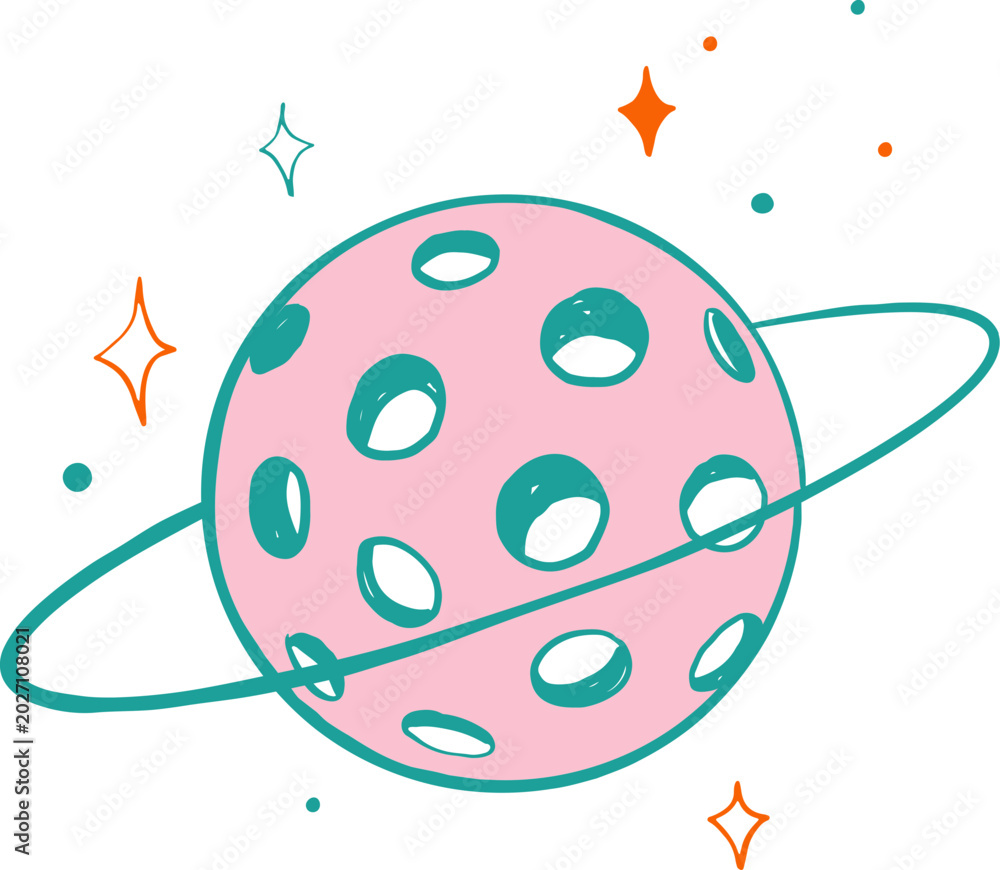 Naklejka premium Planet shaped pickleball ball vintage vector illustration. Pickle ball sport equipment retro drawing. Active lifestyle, hobby and fitness logo element