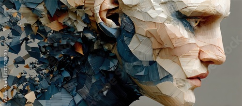 Profile of a human face composed of fragmented, polygonal elements