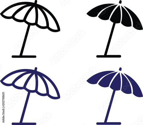 Bilde på lerret Minimalist beach umbrella icon set, black and navy blue parasol vector illustrat