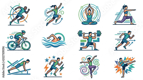 Foto Collection of Diverse Sports and Fitness Activities Illustrated.