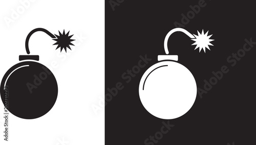 Photos Cartoon bomb icon with lit fuse exploding or about to explode danger symbol simp