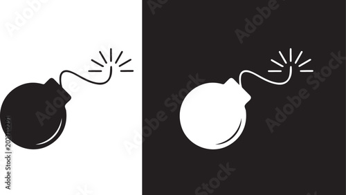Photos Cartoon bomb icon with lit fuse exploding or about to explode danger symbol simp