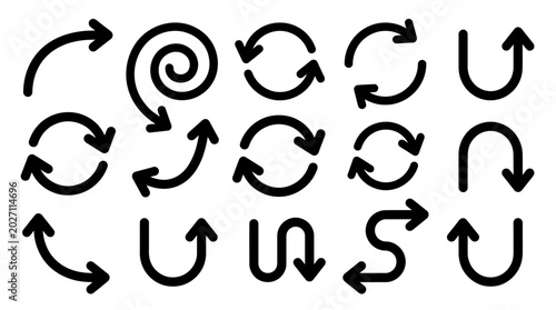 Foto Collection of curved black arrows.