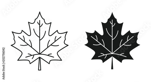Set of maple leaves icons, outline and silhouette style, vector illustration