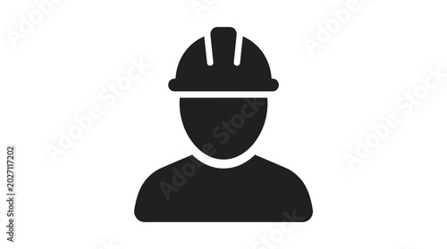 Simple black icon showing a construction worker wearing a protective helmet for a professional safety design