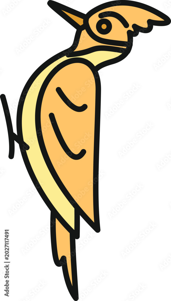 Fototapeta premium Woodpecker bird character clinging to a trunk, flat cartoon illustration style