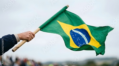 Brazilian flag waving in the wind