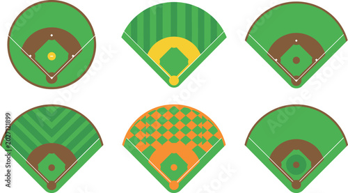Obraz na płótnie Baseball Field Top View Icon Collection with Stadium Diamond Layout and Sports A