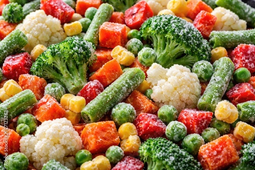 Frozen vegetable medley with vivid colors and texture