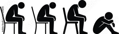 Person sitting at desk then collapsing from exhaustion icon