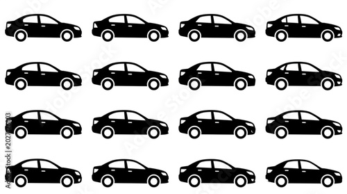 Fotografie Multiple Black Sedan Cars Lined Up Side By Side.
