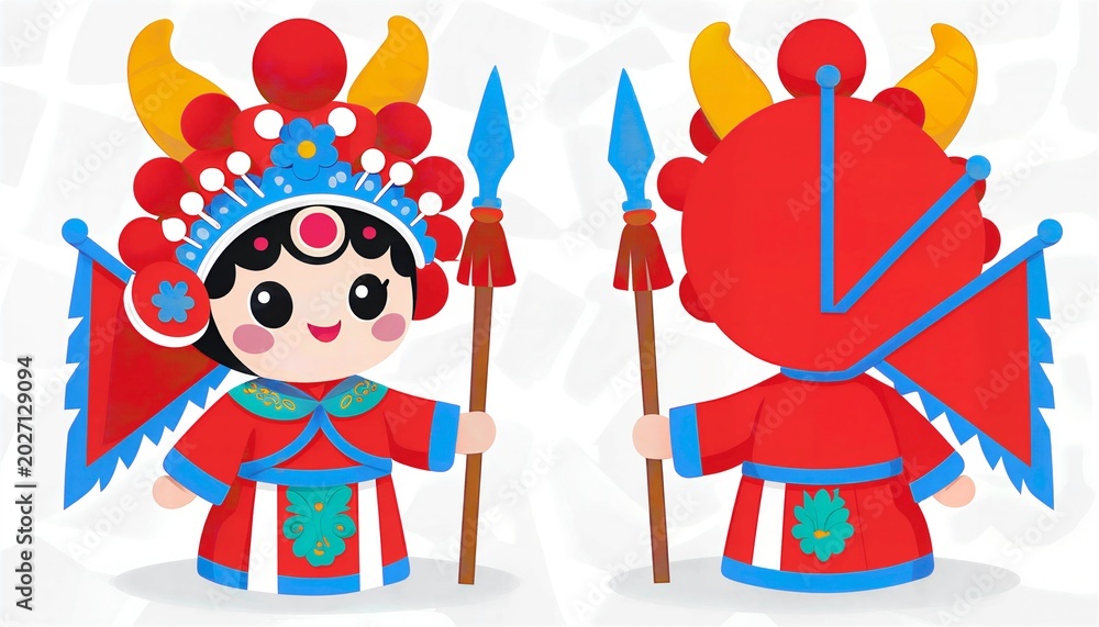 Naklejka premium Cute Q Version Peking Opera Heroine Doll Illustration
