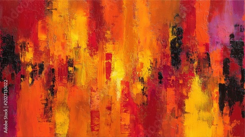 Abstract fiery red orange yellow painting