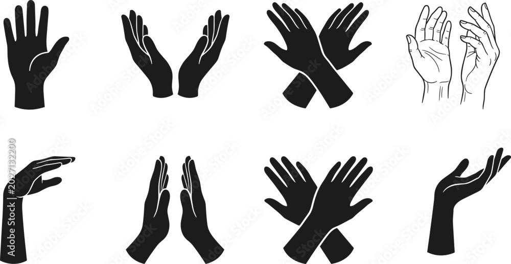 Fototapeta premium Silhouette Hand Gestures Collection for Communication and Design ConceptsSilhouette Hand Gestures Collection for Communication and Design Concepts