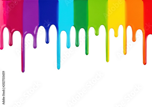 Vibrant rainbow paint drips isolated on transparent background